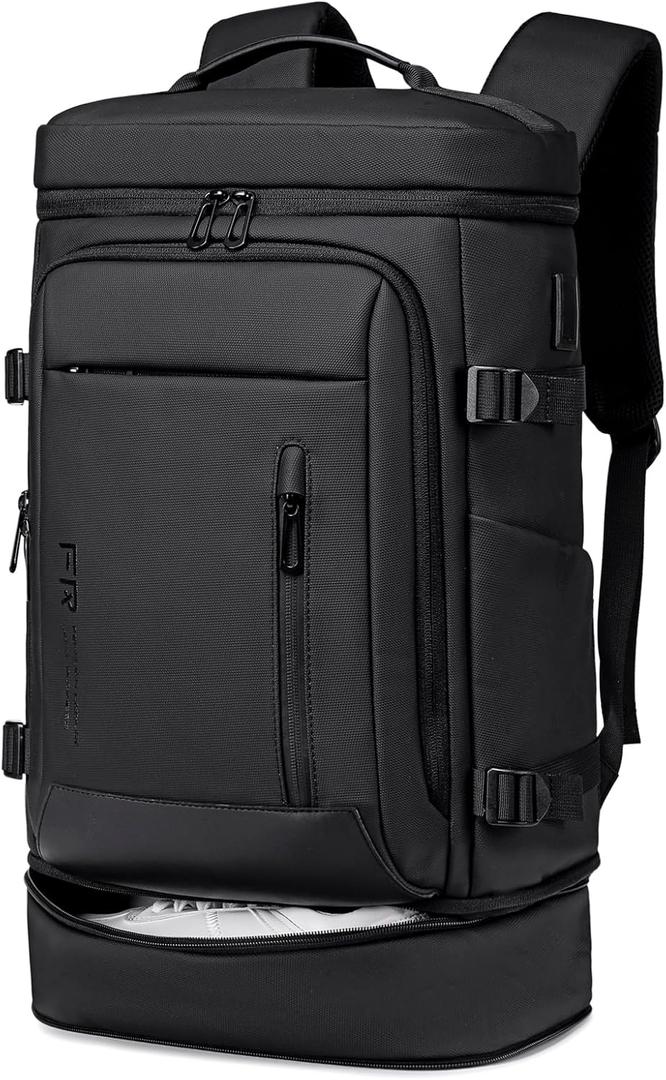 FENRUIEN Travel Backpack with Shoe Compartment, Water Resistant Backpack Carry On Luggage with USB Charging Port, Black