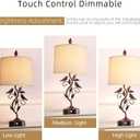27" Set of 2 Touch Farmhouse Table Lamps for Living Room with 3-Way Dimmable 2 USB Ports, Vintage Rustic Iron Leaf Nightstand Lamp for Bedroom, LED Bulb Included (‎Bronze)