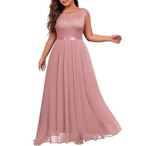 Miusol Women's Plus Size Sleeveless Scoop Neck Floral Lace Bridesmaid Evening Party Maxi Dress Pink 4XL