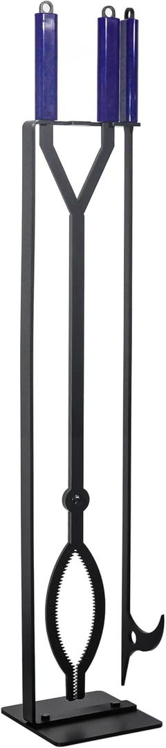 Heavy Duty Fire Pit Tools Set with 40" Fire Poker and Log Grabber Wrought Iron Large Fireplace Tool Set with Metal Stand,Solid Steel Firewood Grabber for Campfire Backyard Bonfire Indoor&Outdoor Use