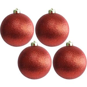 4PCS 4.7 Inch Large Glitter Christmas Balls Ornaments for Tree Bulk Plastic Shatterproof Hanging Ball Christmas Tree Decorations Indoor Outdoor for Holiday Wedding Birthday Party Supplies (Red)