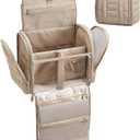 BAGSMART Puffy Travel Makeup Bag, Portable Hanging Toiletry Organizer with Removable Partition, Organizer for Travel-Sized Shampoo, Conditioner, Brushes Set, makeup Accessories, Camel (Large)