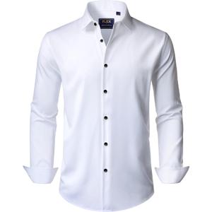 J.VER Men's Dress Shirts Stretch Long Sleeve Formal Shirt Solid Business Casual Button Down Shirts for Wedding Prom (Medium, White)