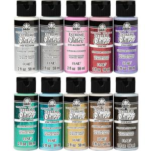 FolkArt Extreme Glitter Acrylic Craft Paint Set Formulated to be Non-Toxic and Designed for Beginners and Artists, Ten 2 oz Bottles, 20 Fl Oz