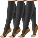 Copper Compression Socks for Women & Men, 20-30mmHg Open Toe Knee High Support Socks for Varicose Vein, Running, 5PCS, (L/XL)