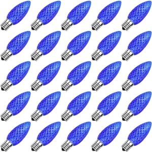 Meconard C9 Led Replacement Christmas Light Bulbs, C9 Shatterproof Led Bulbs for Christmas Indoor Outdoor String Lights, E17 Intermediate Base, Commercial Grade Holiday Bulbs, Blue, 25Pack
