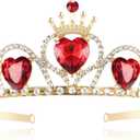 Evie Red Heart Tiara Descendants Costume Headdress Queen of Hearts Gold Crown for Halloween Parties