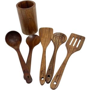 Acacia Wood Kitchen Utensils Set – 6 Piece Wooden Spoons & Spatulas, Heat-Resistant, Eco-Friendly, Safe for Nonstick Cookware