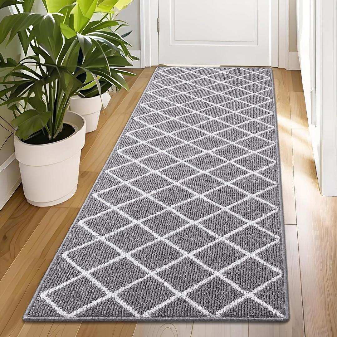 Finchitty Indoor Door Mat, Dirt Resistant and Absorbent, Low-Profile, Non-Slip, Washable Inside Floor Mats for Front Door, Back, and Entrance, 59" x 23", Grey