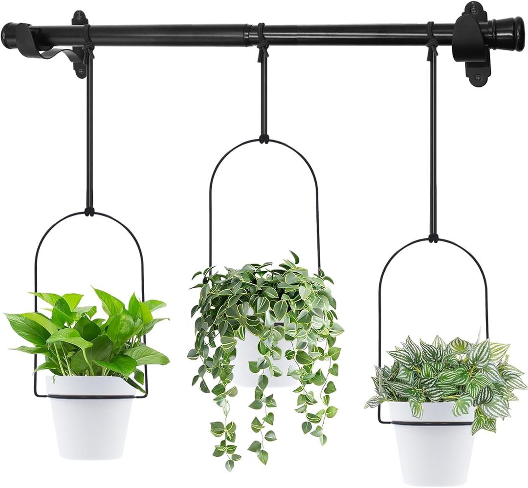 Hanging Planters for Indoor Plants Plant Hanger, Adjustable Hanging Window Planter Hanging Wall Planter for Garden, 23in Plant Shelves Metal Holder Rod with Pots (Black)