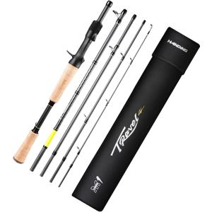 HANDING M1 Travel Rod Travel Baitcaster Rod 5-Piece Travel Fishing Rod 6'6" for Largemouth Smallmouth Walleye Pickerel