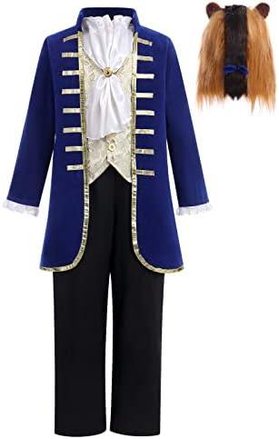 IBAKOM Prince Charming Costume Boys Beast Colonial Halloween Cosplay Outfits Medieval Royal King Knight Dress Up M