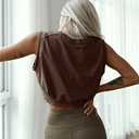ARRIVE GUIDE Crop Top Athletic Shirts for Women Cute Sleeveless Yoga Tops Running Gym Cotton Cropped Workout Clothes (Brown, M)