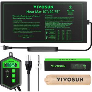 VIVOSUN 10"x 20.75" Seedling Heat Mat and Digital Thermostat Combo Set, UL & MET-Certified Warm Hydroponic Heating Pad for Germination, Indoor Gardening, Greenhouse (10"x20.75")