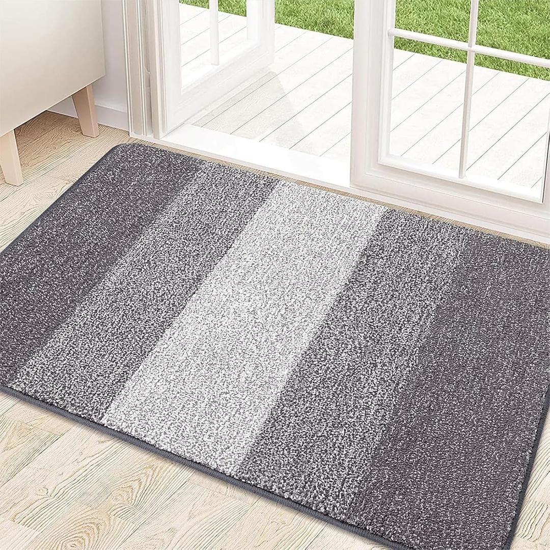 Kitinjoy Indoor Outdoor Door Mat, 32x20 Non-Slip Absorbent Dirt Trapper, Low-Profile Washable Inside Entrance Front Floor Mat, Sturdy Soft Entry Doormats for Entryway, Light Grey