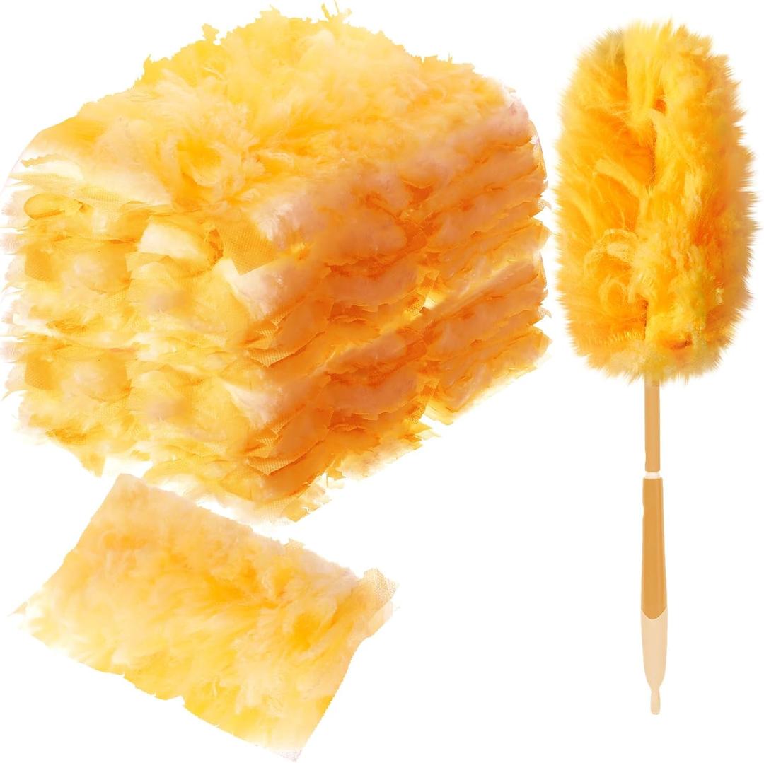 Vesici 100 Pcs Duster Refills Compatible with Swiffer Dusters Bulk Disposable Replacement Thickened with 1 Handle Heavy Duty for Cleaning, Office (Orange)