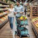 Collapsible Shopping Cart with Wheels, 200 lbs Foldable Shopping Cart with 2 Storage Crate, Multi Use Functional Grocery Cart with Foot Brake for Groceries/Office/Warehouse/Supermarket, Blue