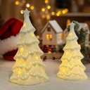 2 PCS White Ceramic Christmas Tree with Lights Ceramic Christmas Trees That Light Up for Tabletop Decor, Frosted Xmas Tree Set Elegant Christmas Tree for Home, Gift & Winter Village (7.68'' & 6.3'')