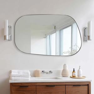 ANDY STAR 24"x40" Irregular Wall Mirror，Polished Chrome Asymmetrical Bathroom Mirror with Stainless Steel Metal Frame, Wall-Mounted Mirror for Bathroom, Entryway (Horizontal/Vertical)