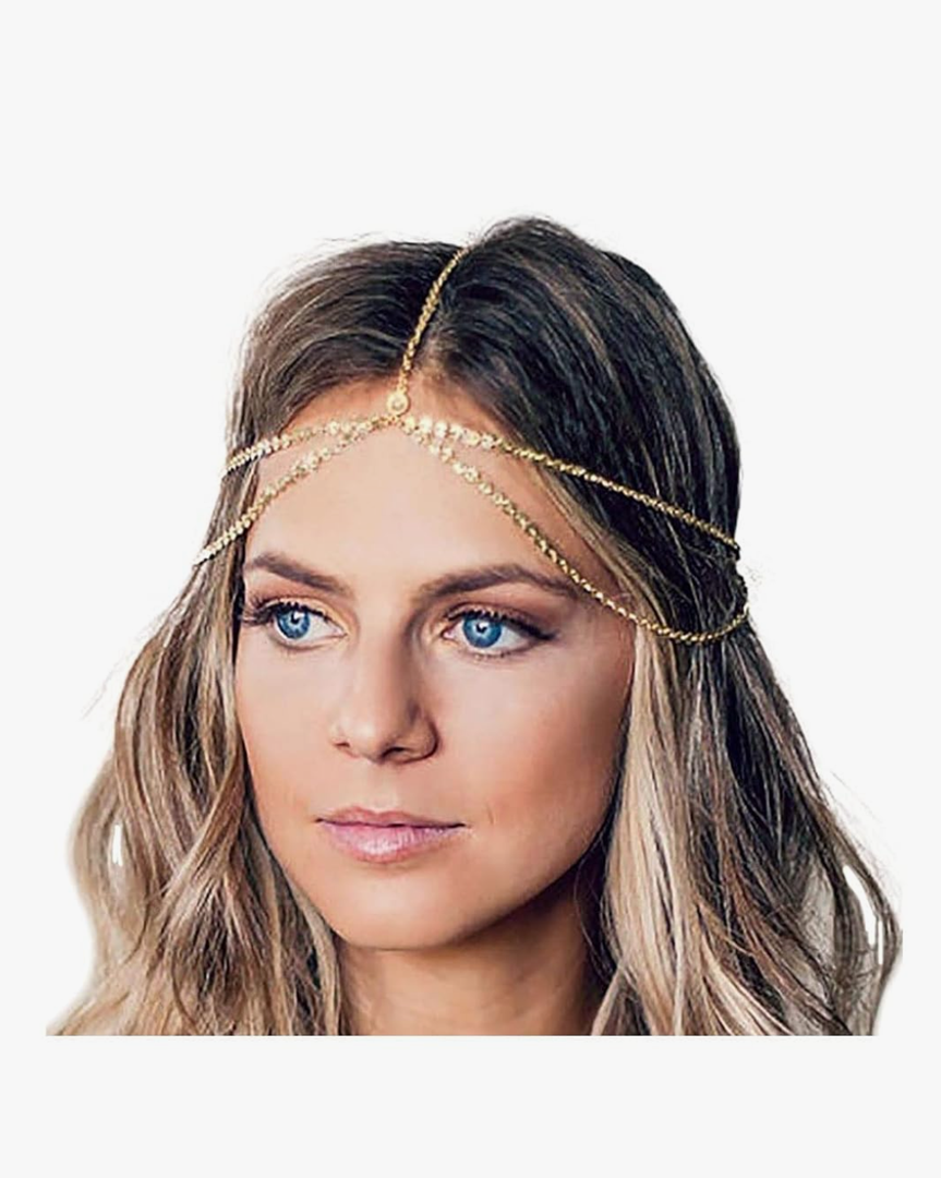 Yean Gold Sequins Head Chain Bohemian Hair Jewelry Headpiece Forehead Band Festival Headband Accessories for Women