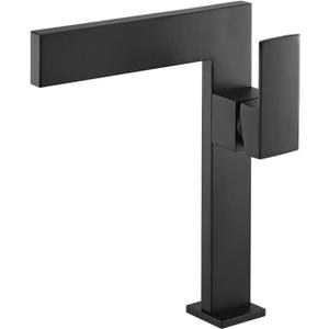 KunMai Matte Black Ultra-Thin Bathroom Vessel Sink Faucet, Single Handle Waterfall Bathroom Faucets, Solid Brass 1-Hole Lavatory Vanity Sink Faucets Taps for Washstands (Black)