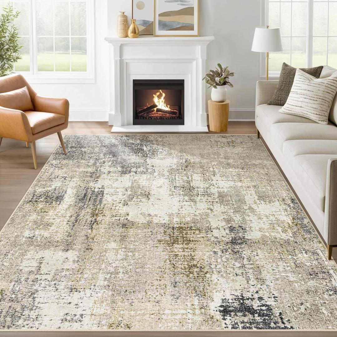 6x9 Area Rugs for Living Room: Washable Neutral Abstract Rug Soft Modern Rugs Indoor Floor Non-Slip Carpet for Bedroom Dining Room Nursery Office(BlackBrown, 6'x9')