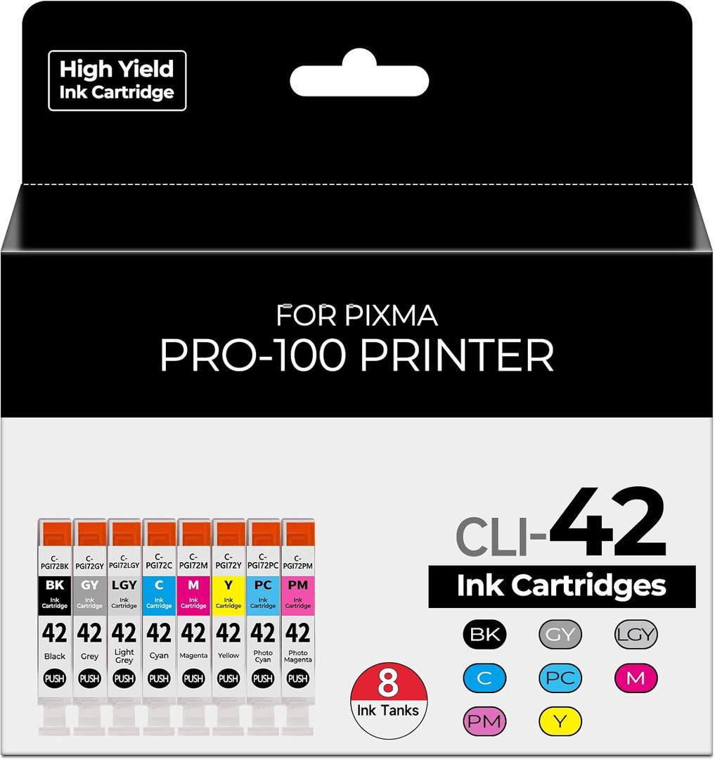 CLI-42 Pro 100 Ink Cartridges Compatible for Canon 42 CLI-42 CLI42 Ink Cartridges Value Pack Compatible for Canon pro-100 Ink Cartridge for PIXMA Pro 100 Pro-100 Pro100s Pro100 Printers (8 Pack)