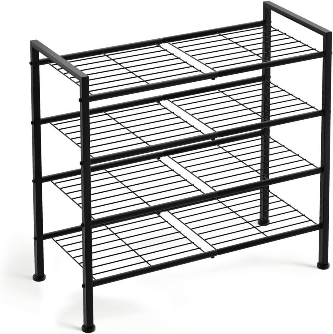 4-Tier Shoe Rack,Metal Simple Shoe Storage Organizer Shelf for Closet,Entryway, Bedroom,Garage (Black, 4 Tier)