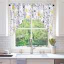 Likiyol Floral Swag Curtains Watercolor Flower Leaves for Kitchen Swag Curtain, Yellow and Gray Swag Valances, Rod Pocket Small Window Curtain for Cafe Bathroom Bedroom Drapes 60"W x 36"L
