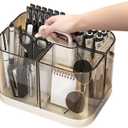 Stackable Caddy Organizer with Handle, Transparent Portable Desk Caddy for Art Craft Supplies, Office, Stationery, Pen Pencil Holder, Kitchen, Utensil, Makeup Organizer (Light White)