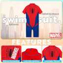 Marvel Spiderman Rash Guard Swimsuit, Summer Vacation Essentials for Kids, Childrens Swimwear Full Body Beachwear (Red/Blue Spiderman, 4-5 Years)