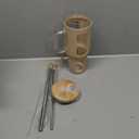 Glass Tumbler with Lid and Straw, 46 oz Iced Coffee Cup with Handle, Glass Water Bottles with Silicone Sleeve, Glass Cup with Straws - Pearl Straw & Drinking Straw BPA Free-Amber