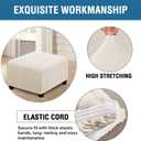 H.VERSAILTEX Square Ottoman Covers Ottoman Slipcovers Folding Storage Stool Furniture Protector Form Fit with Elastic Bottom, Stretch High Spandex Small Checks Jacquard Fabric(Medium,Ivory)