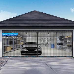 Sliding Garage Door Screen 9x8FT for 1 Car Garage Doors, Magnetic Garage Screen Door with Track Closure, 9x8Ft Retractable Garage Door Screen(Patent has Been published) (Black)