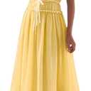 Women Summer Maxi Dress Spaghetti Strap Y2k Cute Ruffle Tiered Wedding Guest Flowy Dress Vacation Cruise Resort Outfit (Medium, Yellow)
