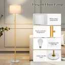 Gold Marble Floor Lamp, Dimmable 63.7" Tall Pole Standing Lamp with White Linen Shade, Modern Floor Lamp for Living Room Bedroom Office, Stepless Dimming, LED Bulb Included