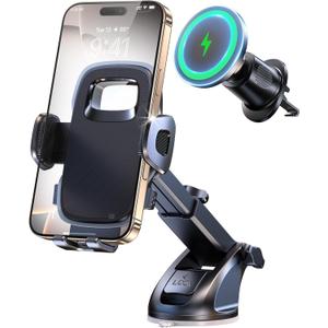 New 2025 Vacuum Magnetic Phone Suction Holder, 15W Wireless Charger for MagSafe Car Mount & Dashboard Windshield Vent Holder, All-Weather Suction for Uber, iPhone 16/15/14 Pro Max Plus