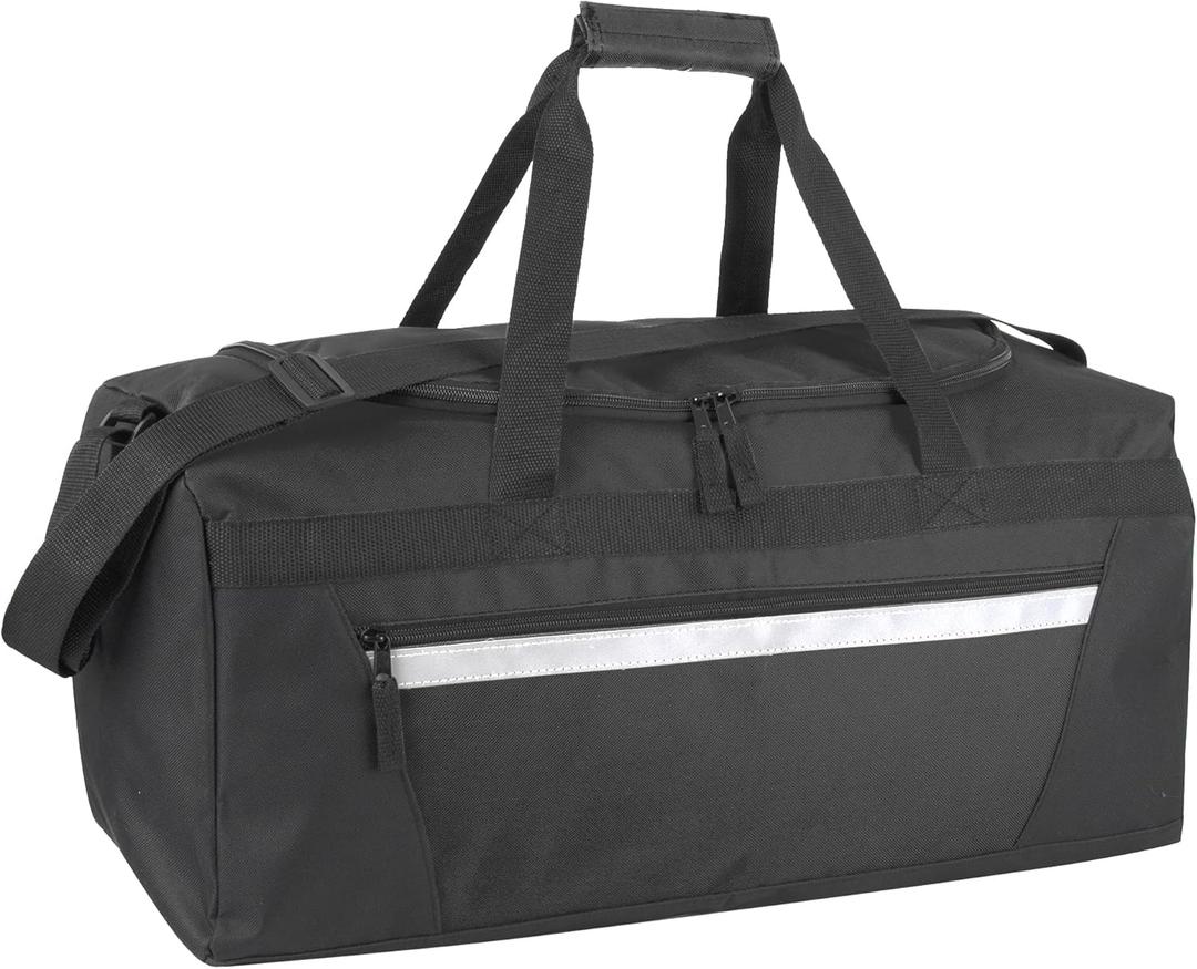 40 Liter, 22 Inch Reflective Duffle Bag with Shoulder Strap for Men, Women, Travel (Black)