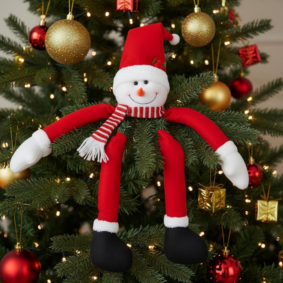 Snowman Christmas Tree Topper: Snowman christmas tree hugger with Red Hat & Scarf - Xmas Decoration with Wreath Rope for Indoor Decorations Holiday Winter Wonderland Party Supplies(5 Pieces)