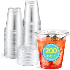 Eupako 200 Sets 8 OZ Plastic Cups with Lids - 8 Ounce Clear Disposable Cups with Lids, Cold Drink Containers for Beverage, Parfait, Smoothie, Milkshake, Juice