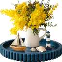 Handmade 12in Decorative Tray for Coffee Table Tray Decor, Blue Wooden Decorative Round Tray for Kitchen, Living Room, Home Decor