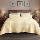 Fleeco Double-Sided Velvet Queen Size Quilt Comforter Set, Reversible 92''x96'' Oversized Luxury Ultra Soft Bedspread with 2 Matching Shams, All-Season Bedding, Cream Yellow