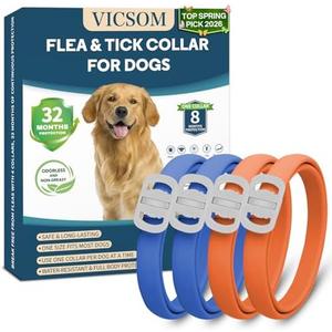 Dog Flea and Tick Collar 4 Pack, Waterproof Adjustable Collar for Dogs and Puppies, 32-Month Prevention, Blue & Orange