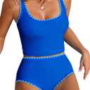 ZAFUL Tankini Swimsuit Tummy Control Bathing Suits Two Piece Swim Top with High Waisted Bottom (Blue, M)