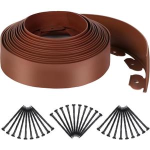 Landscape Edging Kit, 4 inch Tall 33FT Garden Landscape Edging Border with 30 Spikes, Plastic Lawn Edging for Garden, Flower Beds, Lawn (BROWN)