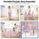Baby Playpen Portable, Pre-Assembled Play Pen 71x79 Large Foldable Playpen for Babies and Toddlers, Sturdy and Safe Toddler Play Yard Indoor Outdoor with Carry Bag, Pink