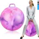 Lewtemi Hopper Ball for Adults, 29 Inch Bouncing Ball Hippity with Handle Rubber Hop, Jumping Hopping Exercise with Air Pump for Outdoors Sports Exercise (Pink Purple Cloud)