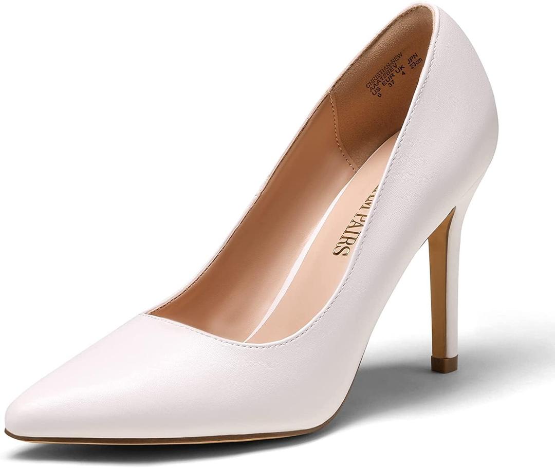 DREAM PAIRS Women's Closed Toe High Heels Dress Pointed Toe Wedding Pump Shoes (White, M)