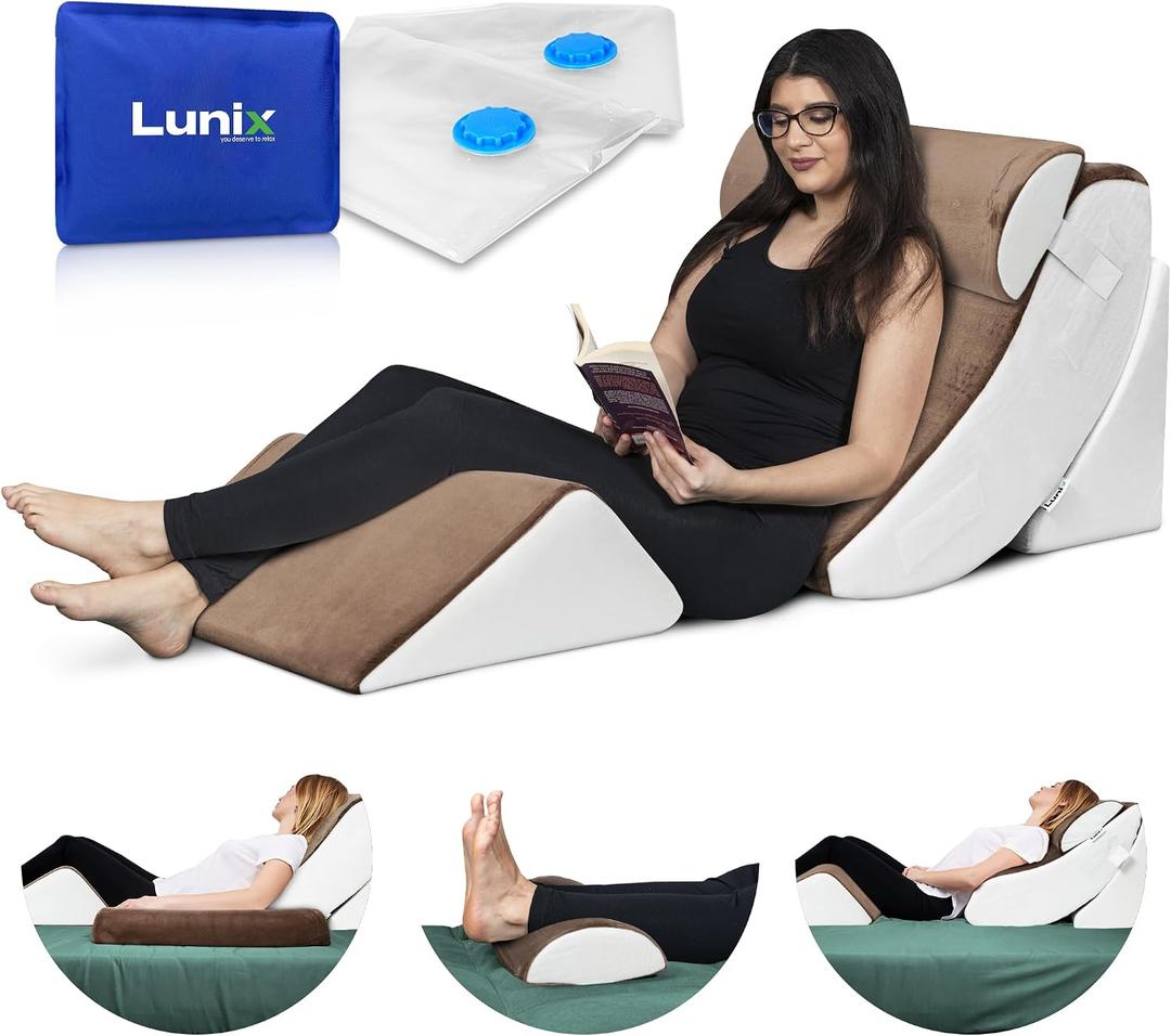 Lunix LX5 FSA 4-Piece Support for Shoulder & Upper Body Rest, Orthopedic Bed Wedge Pillow Set, Elevated Memory Foam for Post-Op Recovery & Sleep Comfort, Almond Brown, 4pcs Almond Brown