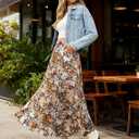 Women's Maxi Skirt with Pockets High Waisted Casual A-Line Pleated Long Skirts (XL)
